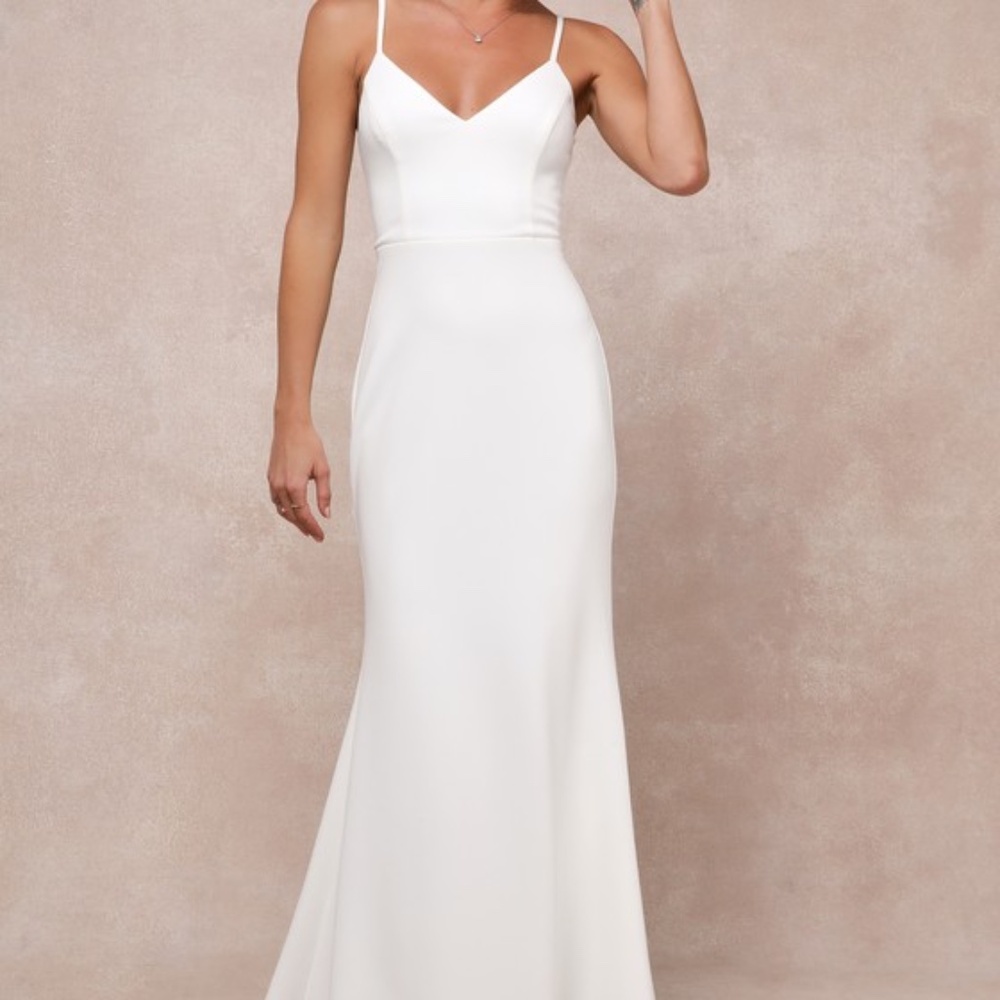 Lulus Feeling Of Forever White Sleeveless Mermaid Maxi Dress - Size L